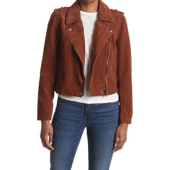 Blank NYC Corduroy Moto Jacket size Large Brown Crop Biker - Picture 1 of 16